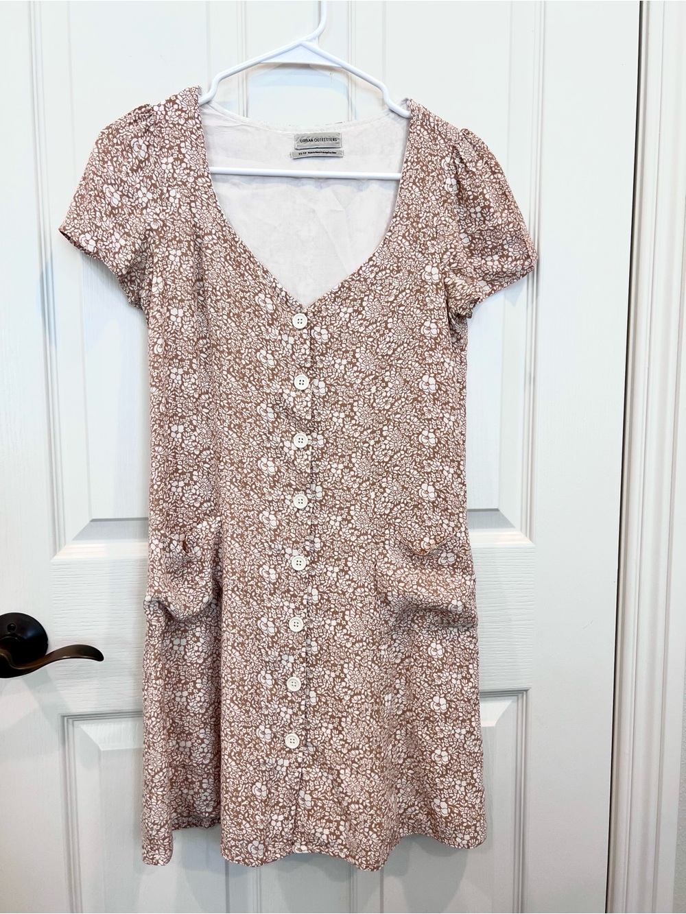 Urban Outfitters Taupe Floral Button-Front Mini Dress